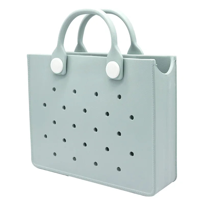 Fashion Storage EVA Large Leather Shoulder Bag Beach Tote Travel Handbag Storage for Women Casual Waterproof Bag Hole Fit Charms