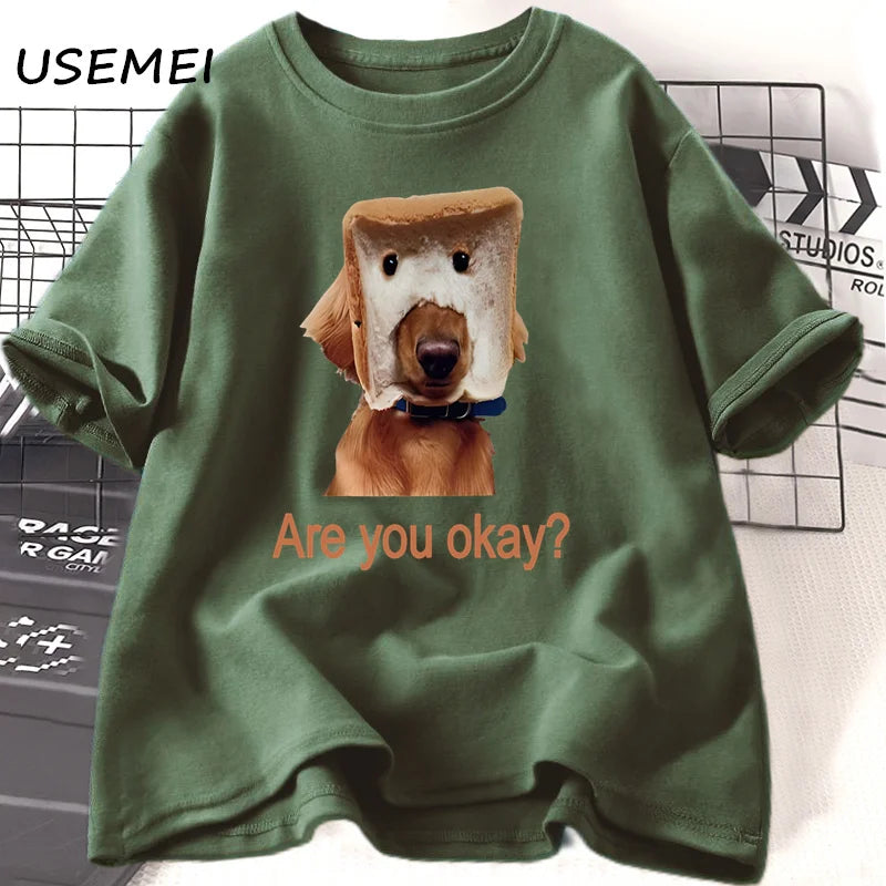Funny Bread Dog Cat T-shirt Women Men Couple Graphic T Shirts Summer Lover Clothing Animal Cotton Short Sleeve Tshirt Tops