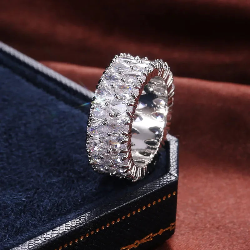 Elegant Female  925 Sterling Silver Big Water Drop Zircon Stone Ring Finger Rings for Women Promise Love Valentine's Day Gifts