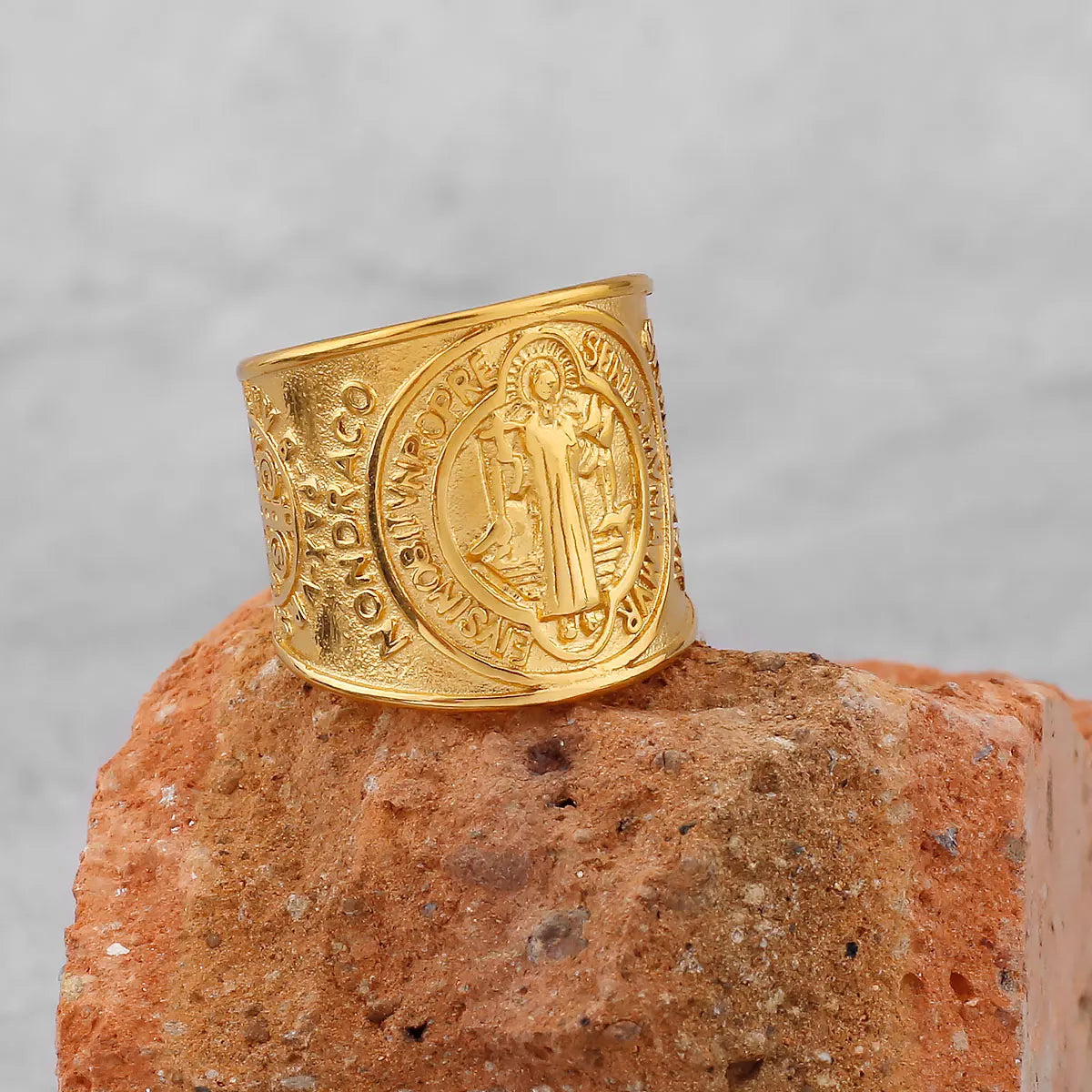 Religious Belief Jesus Cross Ring Gold And Steel Color Never Fade Stainless Steel Men's Index Finger Ring Creative Retro Jewelry