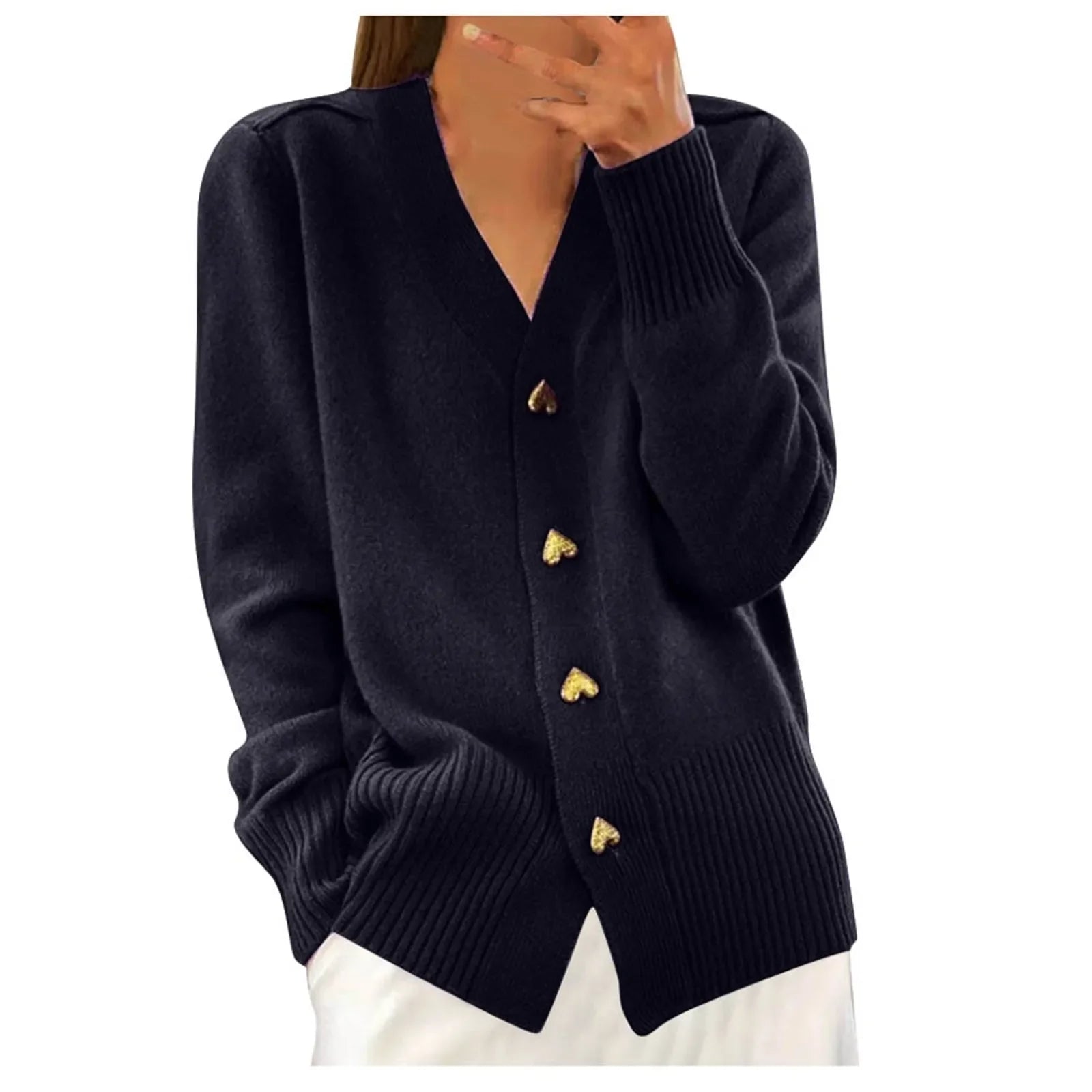 Fall Daily  for Women V Neck Love Button Down Casual Long Sleeve Knitted Sweaters Fall Daily Coat Winter Battoming Shirt