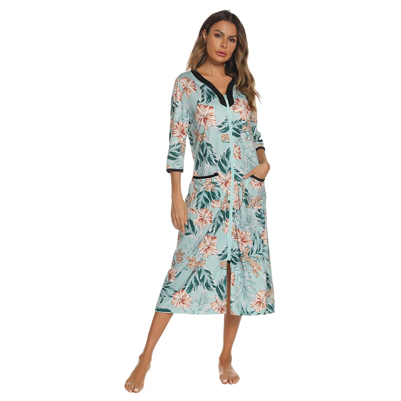 Zipper Women Sleepwear Pajama Maternity Dress 3/4Sleeve Nursing Baby Breastfeeding Nightdress Pregnancy Dress пижама хлопок