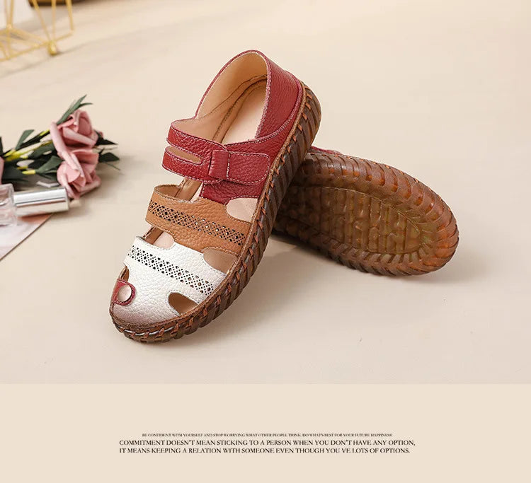 Newest gladiator summer sandals women's big size 43 woman real leather sandals ladies patchwork strap Non-slip flats