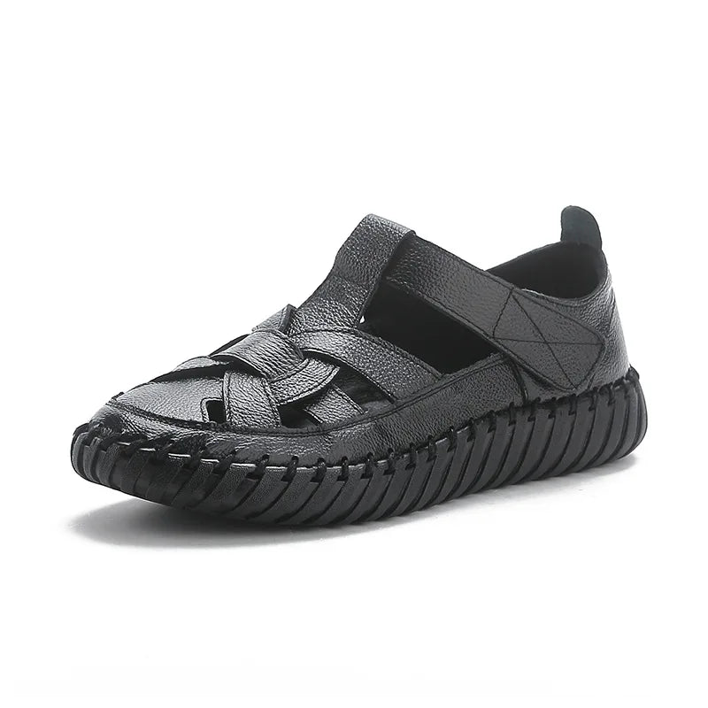 Newest gladiator summer sandals women's big size 43 woman real leather sandals ladies patchwork strap Non-slip flats