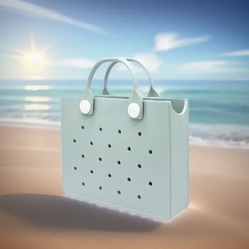 Fashion Storage EVA Large Leather Shoulder Bag Beach Tote Travel Handbag Storage for Women Casual Waterproof Bag Hole Fit Charms