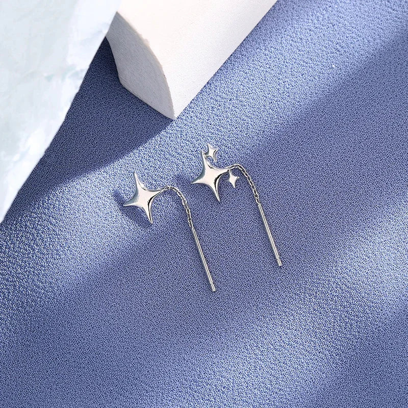 2025 New Korean Star Ear Wire Tassel Thread Chain Climb Star Pendants Drop Earrings Women's Straight Hanging Earings Jewelry