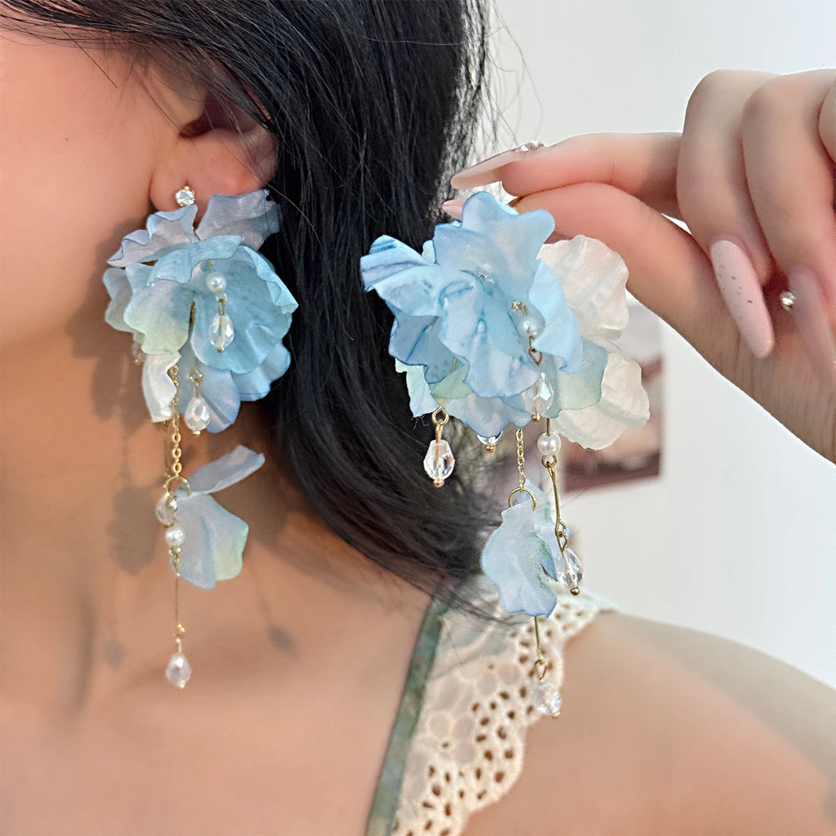 Blue Flower Earrings For Women Summer Unique Seaside Vacation Style Sweet Ear Accessories