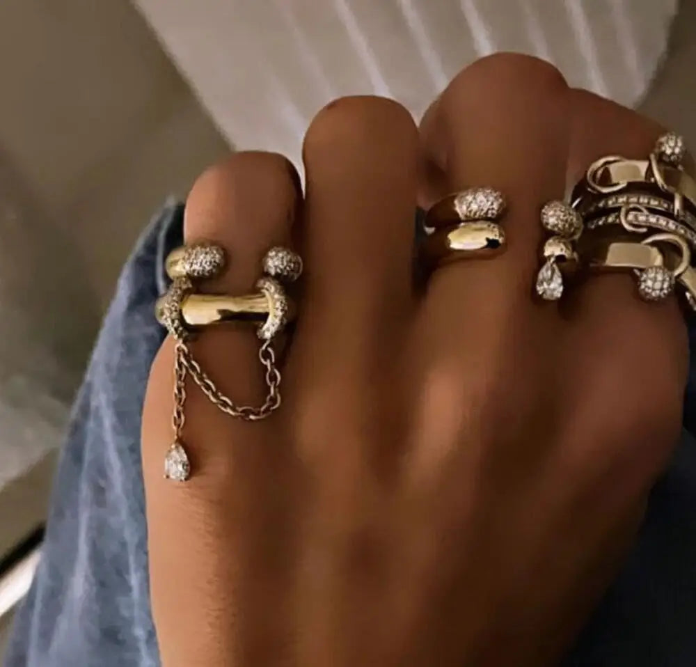 2026 New Arrivals Stacking Open Finger Rings Pave Bling Water Drop Cubic Zirconia For Women Fashion Geometric Jewelry