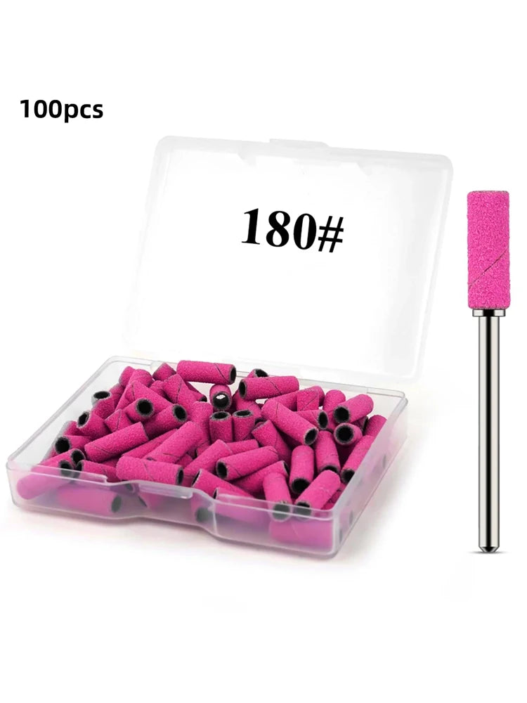 Nail Drill Bits Small  Sanding Bands 100 Pcs 180 Grit File with 3.1mm Mini Mandrel Nail Bit Set for Acrylic Nails Gel