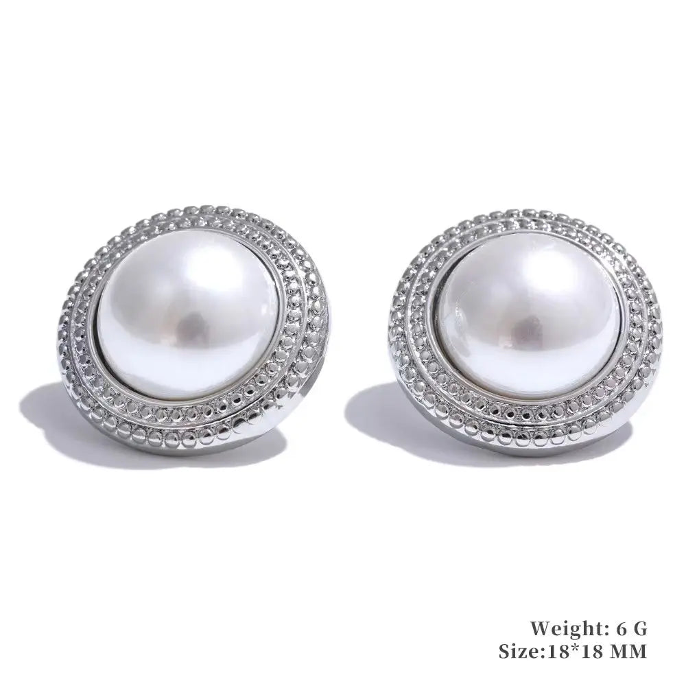 Yhpup Trending Stainless Steel Imitation Pearls Round Square Stud Earrings Korean Daily Versatile Vintage Chic Fashion Jewelry
