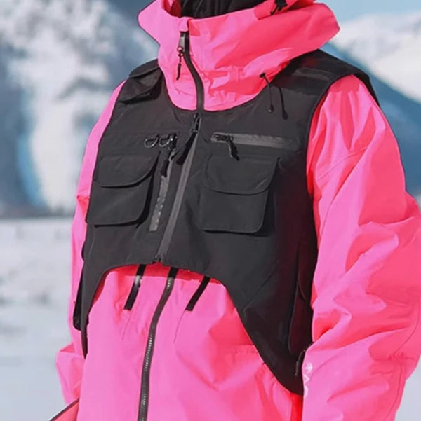 Unisex Waterproof 3L Composite Fabric Ski Vest Men Women Outdoor Snowboard Multi-pocket Cargo Jacket Vests Sports Ski Waistcoat