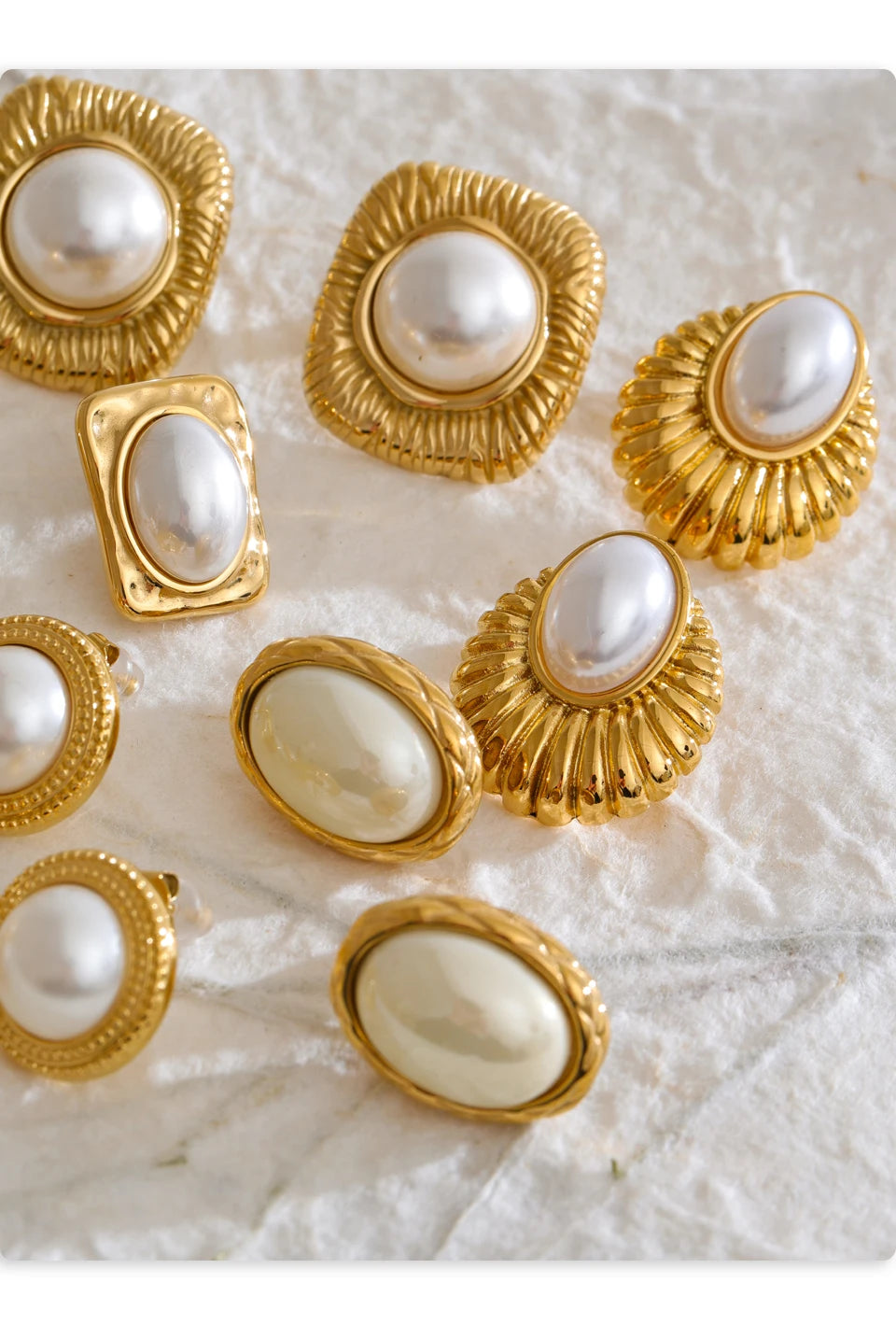 Yhpup Trending Stainless Steel Imitation Pearls Round Square Stud Earrings Korean Daily Versatile Vintage Chic Fashion Jewelry