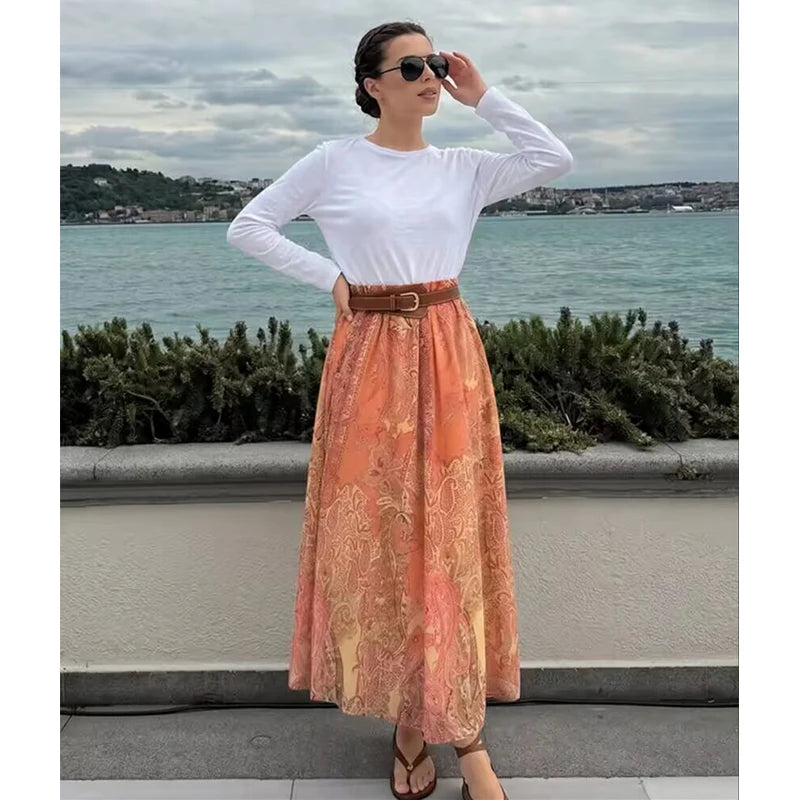 New Women's Skirts Summer 2026 New Fashion Print Unique Party Elegant Women's High Waist Skirts Summer Travel Chic Youth Skirts