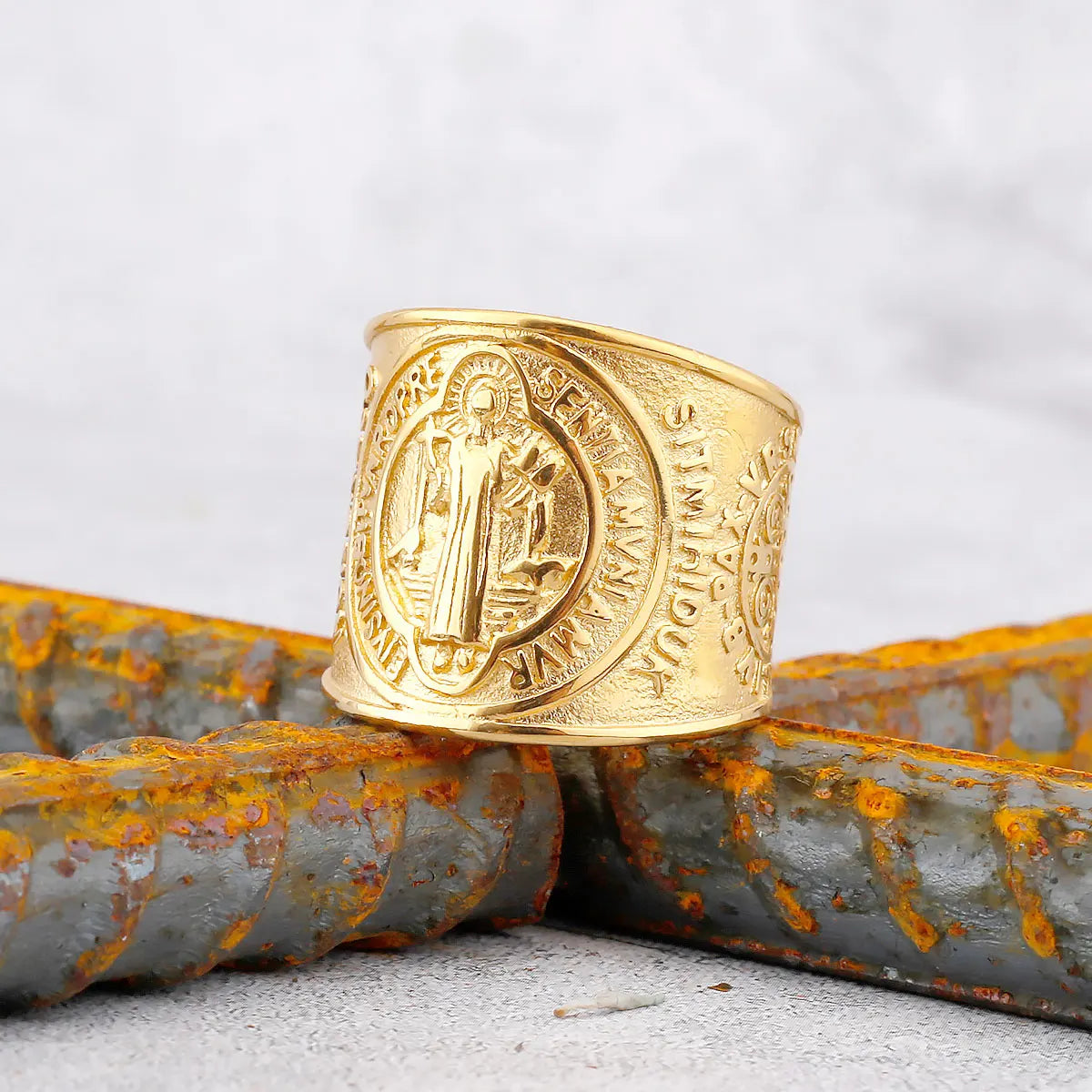 Religious Belief Jesus Cross Ring Gold And Steel Color Never Fade Stainless Steel Men's Index Finger Ring Creative Retro Jewelry