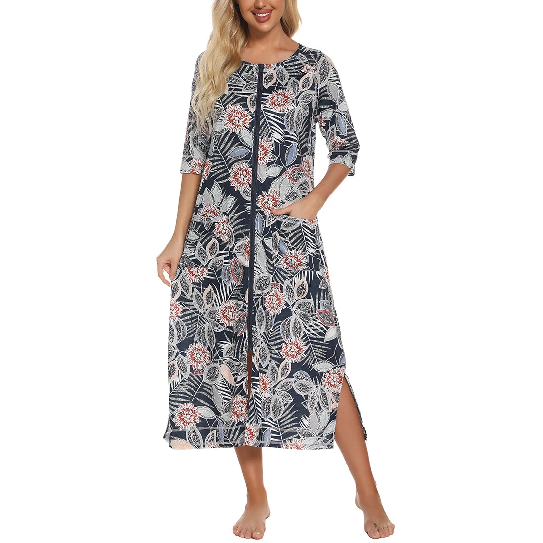 Zipper Women Sleepwear Pajama Maternity Dress 3/4Sleeve Nursing Baby Breastfeeding Nightdress Pregnancy Dress пижама хлопок