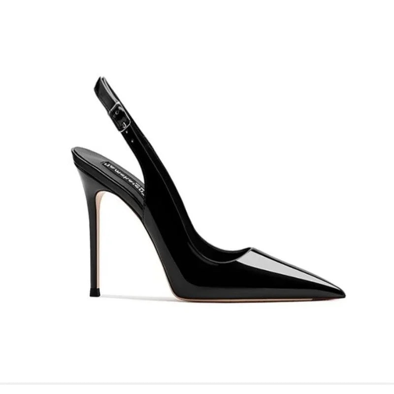Sexy high-heeled sandals with pointed tips and elegant 2025 summer patent leather strappy fashionable party women's shoes