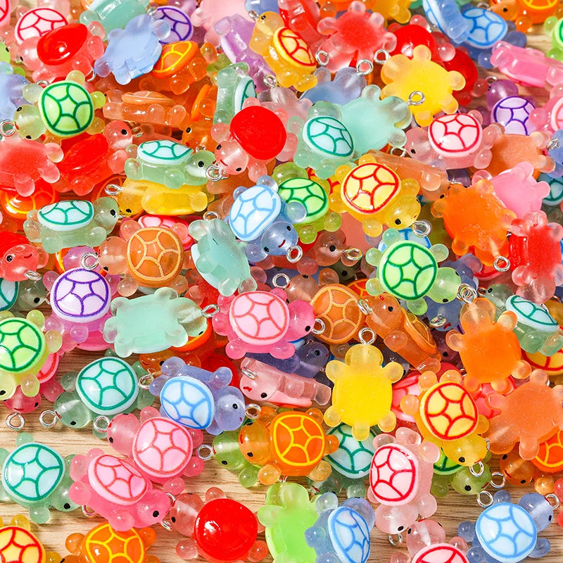 10pcs 16x25mm Cartoon Animal Charms Candy Colors Resin Turtle Charms Pendant for Jewelry Making Earrings Necklace DIY Craft Gift