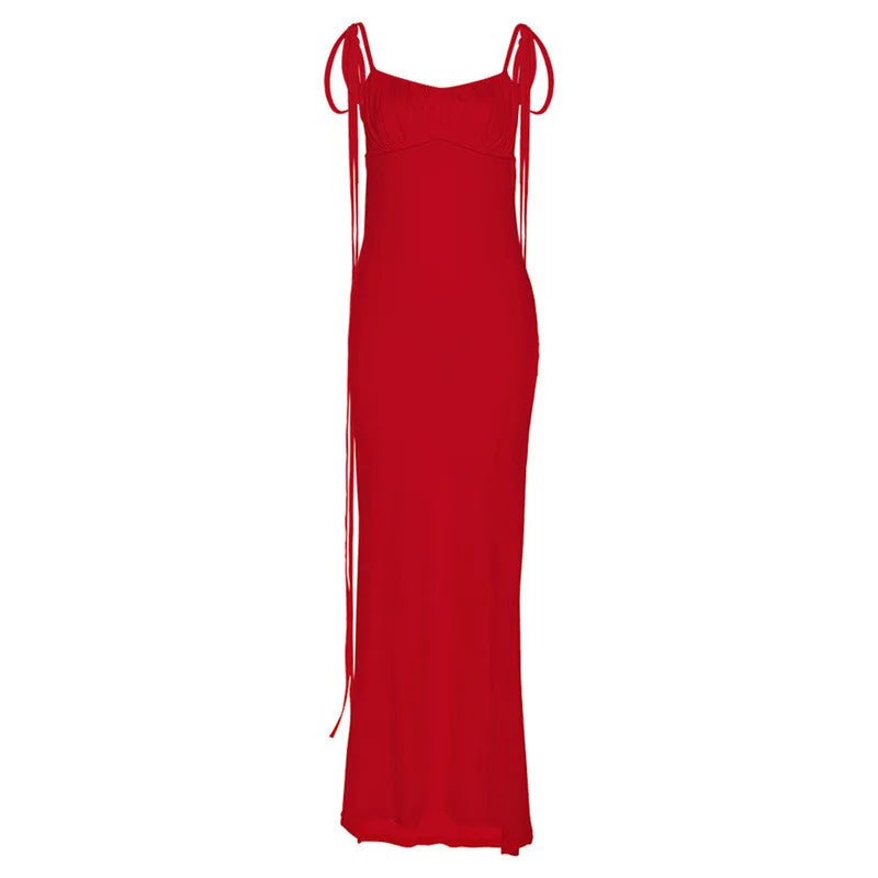 Y2k Elegant Deep Open Back Backless Slim Maxi Dress Women Spaghetti Strap Sleeveless Bodycon Long Dress Sexy Club Party Vestidos