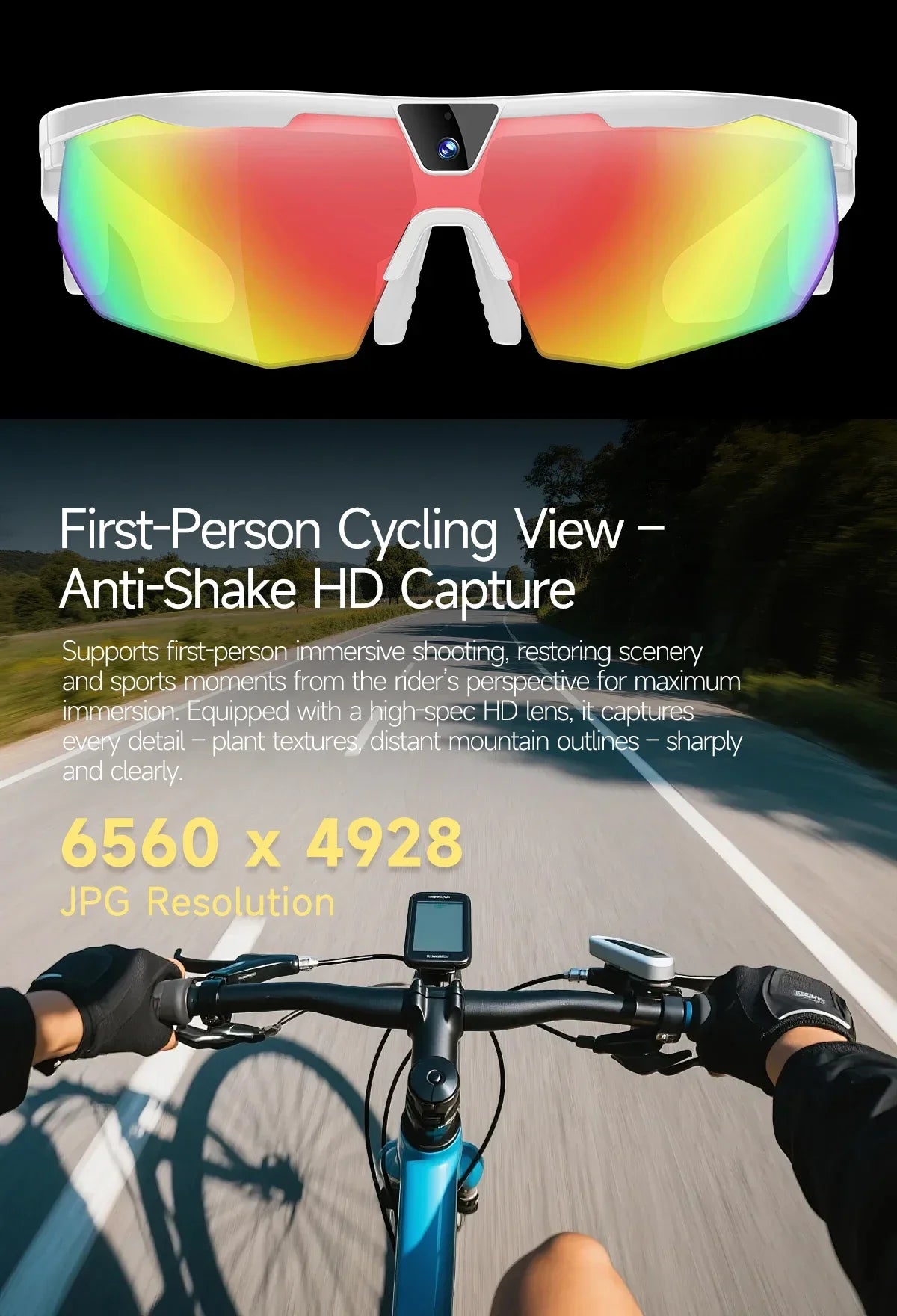 2026 AI Smart Glasses 800W HD Anti-shake Camera IP66 Waterproof AI Voice Wake-up AI Translation Four-in-one Cycling Glasses