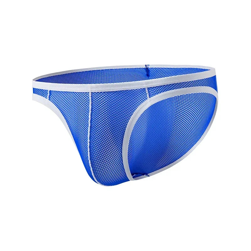 Ice Silk Men Underwear Sheer Mesh Sexy U Bulge Pouch Briefs Male Ultra-thin Breathable Underpants Mid Waist Hollow Panties Cueca