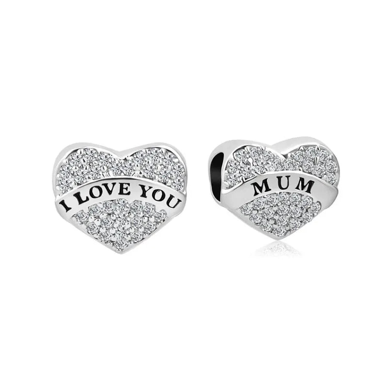 Hot Selling 925 Silver Sibling Daughter Heart-Shaped Charm Bead Suitable For Original European Bracelet DIY Women's Jewelry Gift