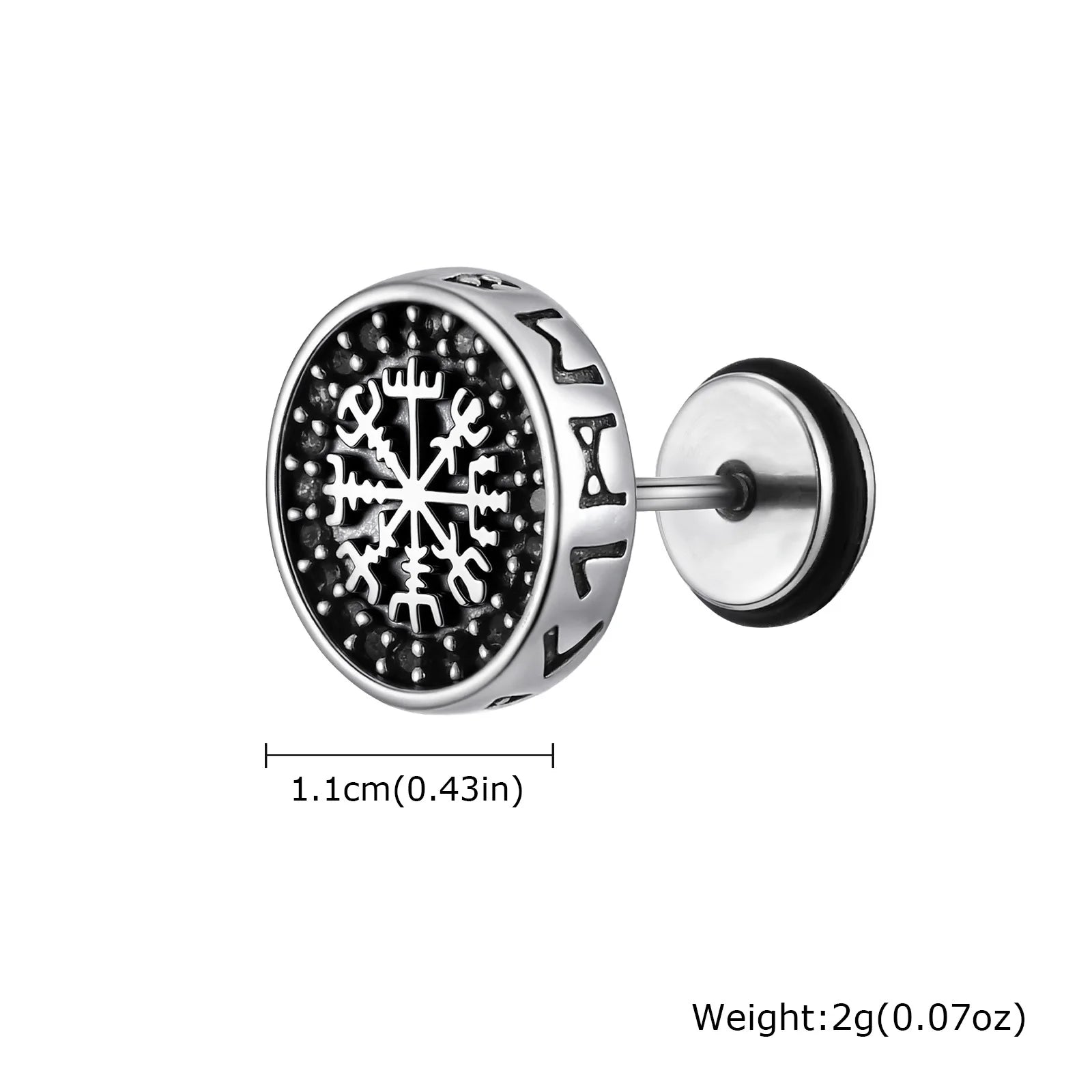 Vintage Viking Stud Earrings for Men Boys,Round Stainless Steel Compass Zircon Earring,Simple Jewelry Gift for Him