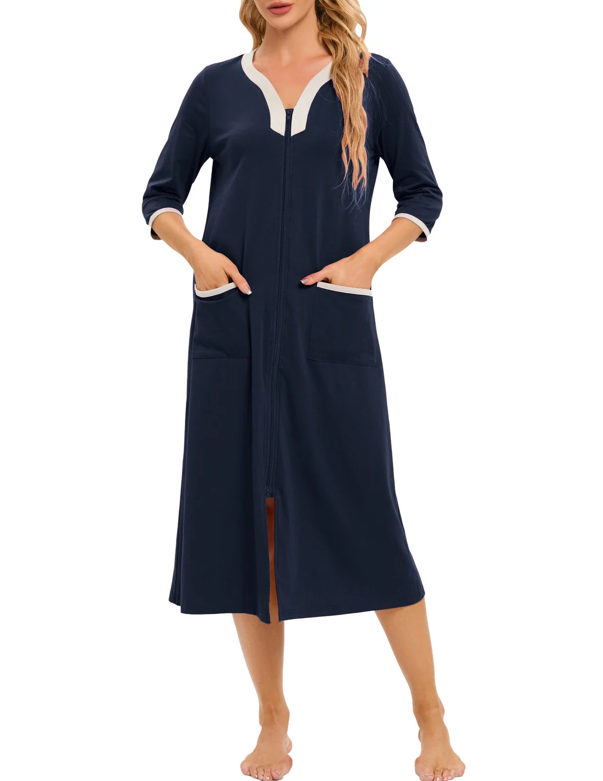 Zipper Women Sleepwear Pajama Maternity Dress 3/4Sleeve Nursing Baby Breastfeeding Nightdress Pregnancy Dress пижама хлопок