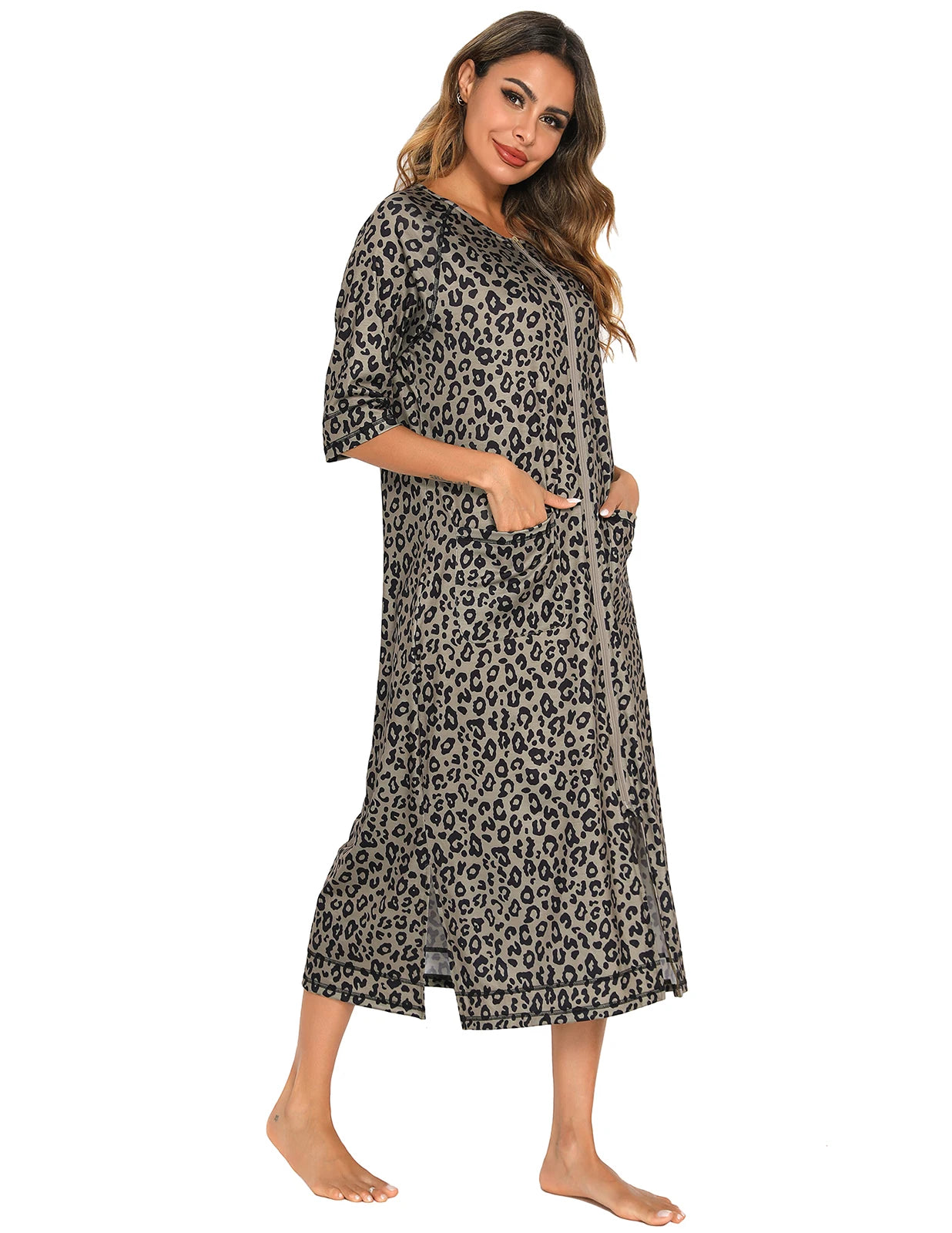 Zipper Women Sleepwear Pajama Maternity Dress 3/4Sleeve Nursing Baby Breastfeeding Nightdress Pregnancy Dress пижама хлопок