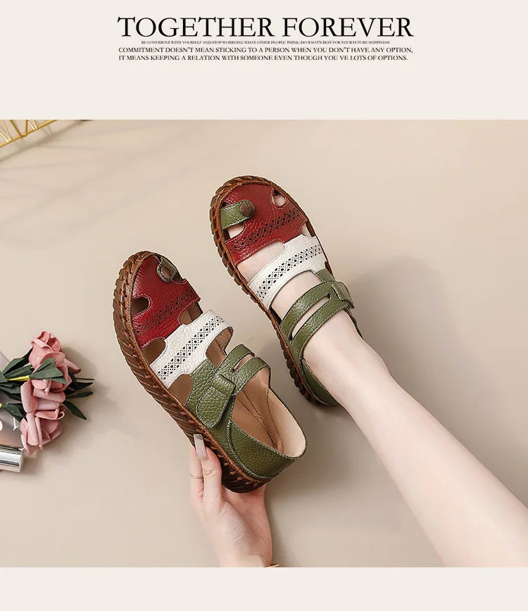 Newest gladiator summer sandals women's big size 43 woman real leather sandals ladies patchwork strap Non-slip flats