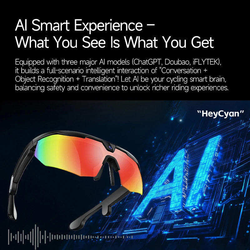 2026 AI Smart Glasses 800W HD Anti-shake Camera IP66 Waterproof AI Voice Wake-up AI Translation Four-in-one Cycling Glasses