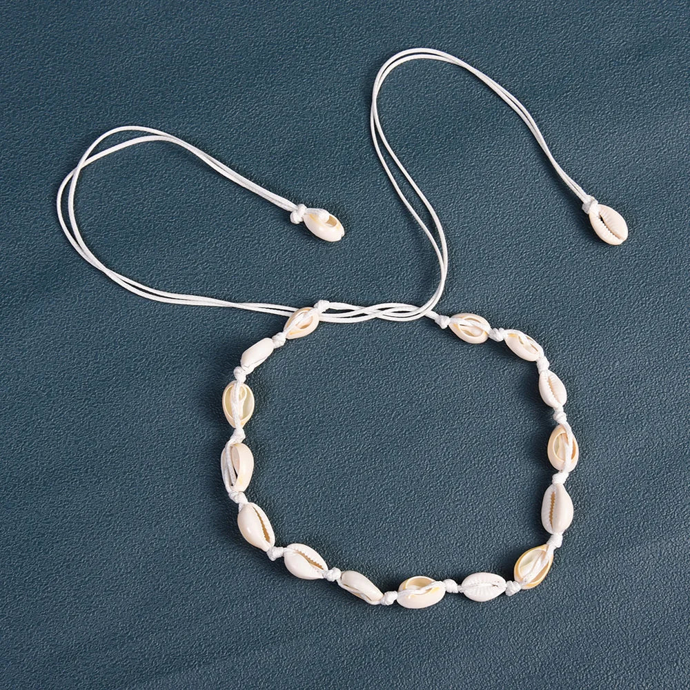 2pcs Handmade Shell Pendants Necklace Women Summer Beach Bohemian Shell Choker Necklace Collar Decor Fashion Jewelry Accessories