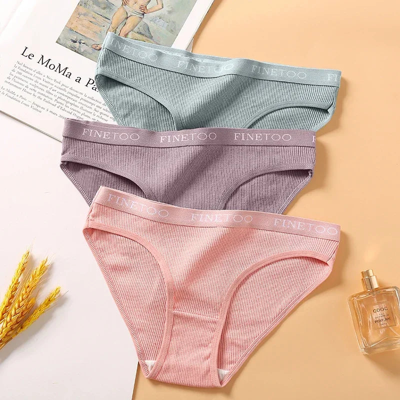 Finetoo 5Pcs Women Sexy Cotton Briefs Intimates Solid Color Low Waist Panty High Elasticity Underwear Female Breathable Lingerie