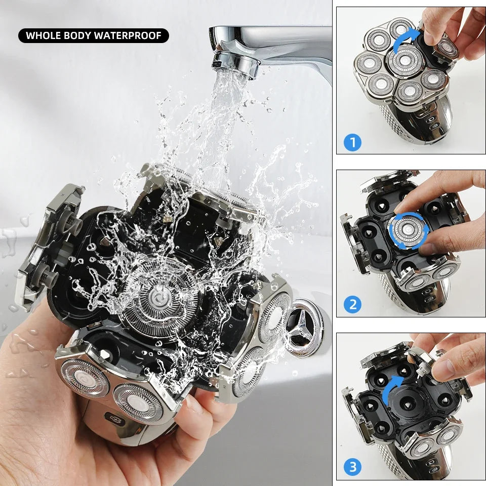 6 in 1 Professional men Waterproof electric shaver with 9 Cutter Floating Head, USB Rechargeable Multifunction Grooming Kit