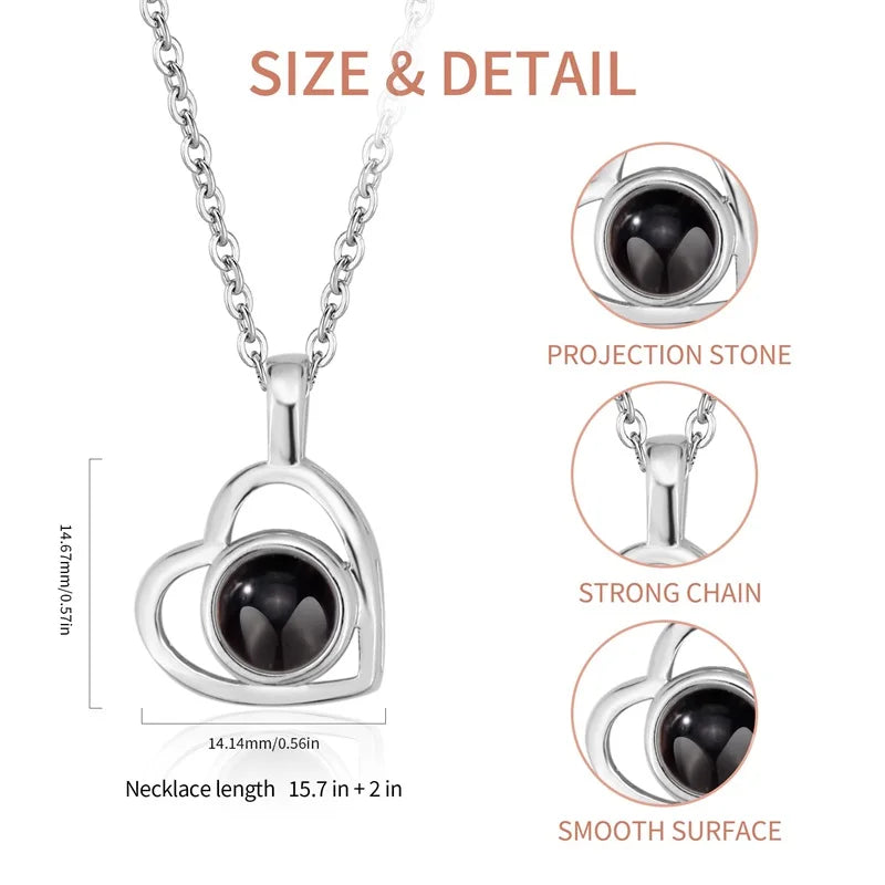Personalized Picture Projection Necklace Custom Photo Pendant Necklace Love Memorial Gifts Birthday Gifts for Mom Wife Valentine