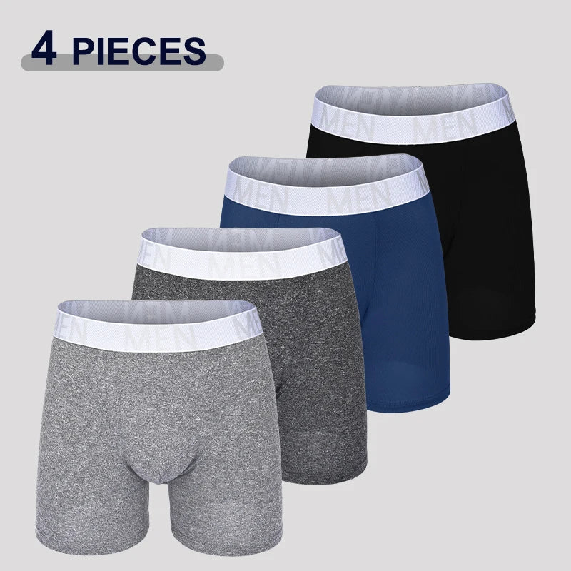 4Pcs/Set Seamless Milk Silk Mid-Long Boxer Shorts For Men Fashion High Elastic Leisure Comfortable Boyshort Sexy Male Underwear