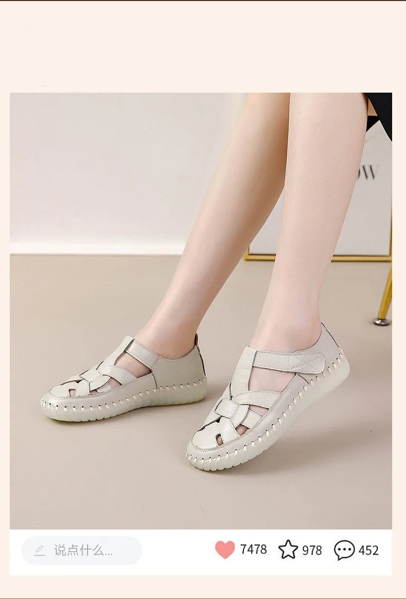 Newest gladiator summer sandals women's big size 43 woman real leather sandals ladies patchwork strap Non-slip flats