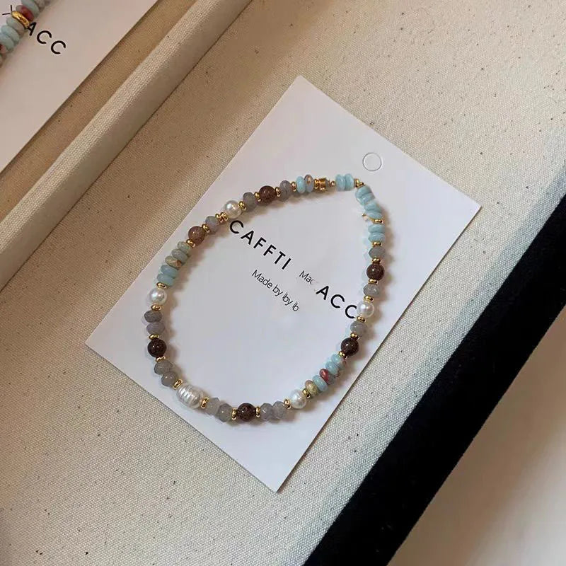 Elegant Handmade Woven Natural Stone Beadeds Chain Pearl Pendant Necklace Luxury Accessories for Women Necks Fashion Jewelry