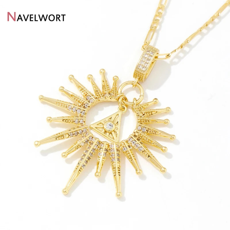18K Gold Plated Brass Sun Charms For Jewelry Making,Jewelry Pendants,Inlaid Zircon Sun Pendants For Necklace Making Findings