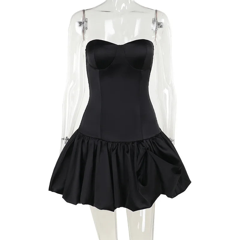Mozision Off-shoulder Backless Sexy Mini Dress For Women Robe Fashion Solid Strapless Sleeveless A-line Slim Sexy Club Dress