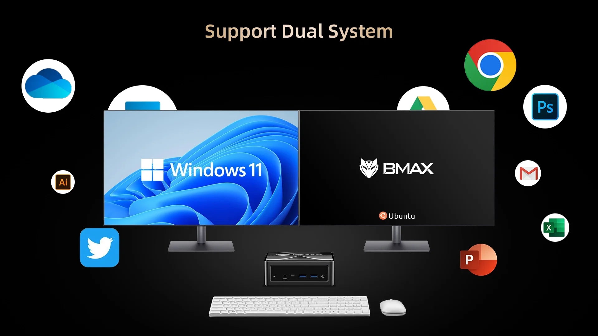 BMAX B5APRO MINI PC AMD Ryzen7 5700U AMD Radeon Graphics 16GB DDR4 512GB SSD Windows 11 Dual Band WiFi Bluetooth 5.2