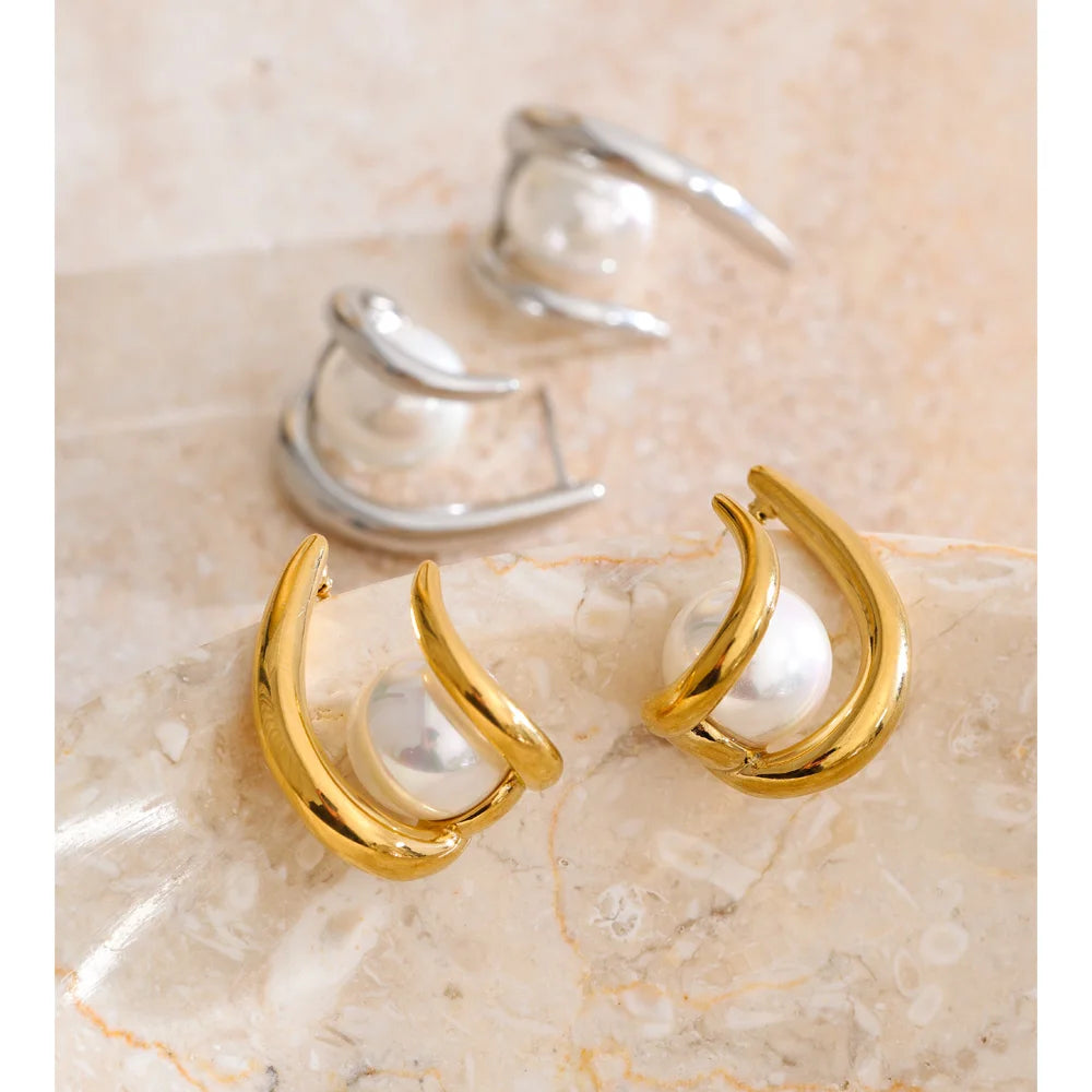 Yhpup New Arrival Simulated Pearls Design Daily Earrings Popular Korean Versatile Fashion Classy Jewelry Accessories PVD Plated