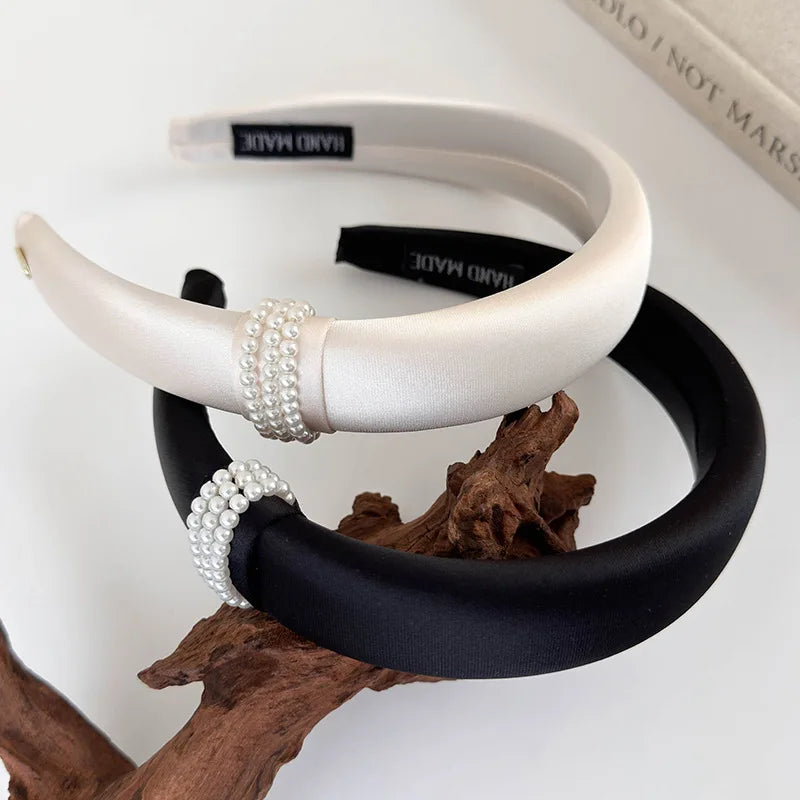 Retro Pearl Satin Headband for Women