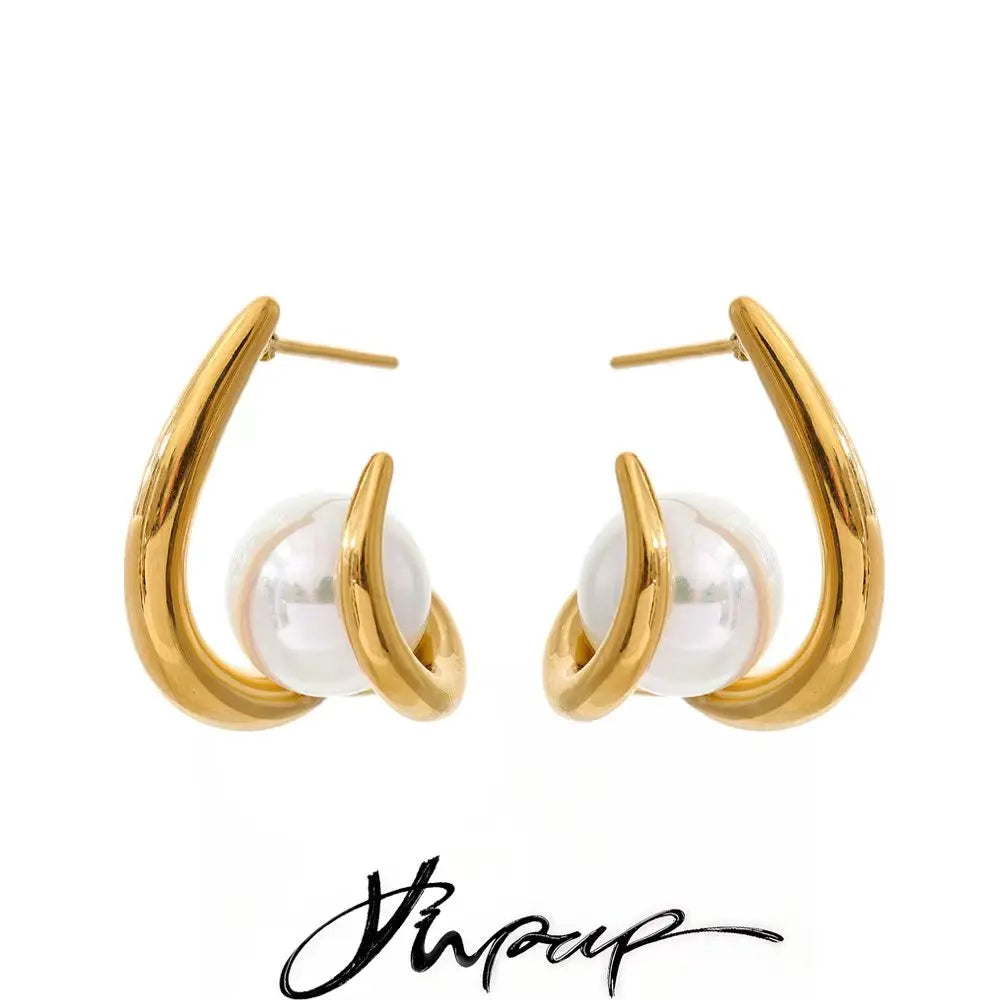 Yhpup New Arrival Simulated Pearls Design Daily Earrings Popular Korean Versatile Fashion Classy Jewelry Accessories PVD Plated