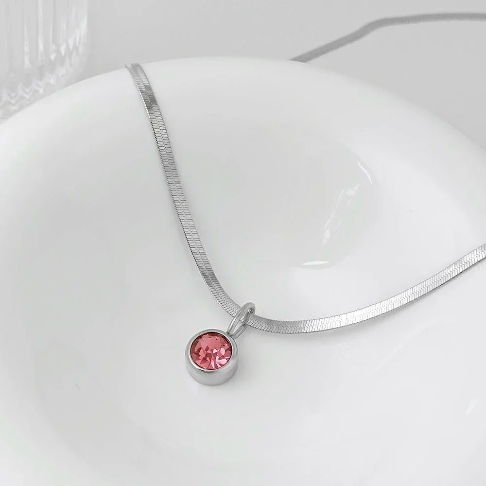 stainless steel jewelry Pendant Necklace for women 12 birthstone set necklace zirconia charms pendant choker Gifts for women
