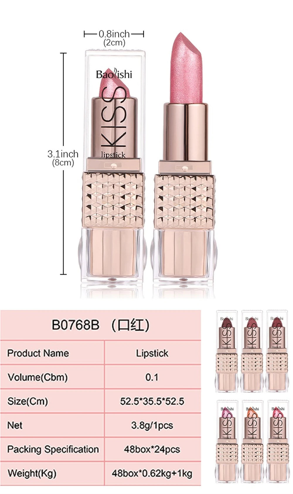 12 Colors Glitter Shiny Lipstick Waterproof Long Lasting Pearlescent Shimmer Lip Tint Diamond Easy Color Lipstick Deluxe Makeup