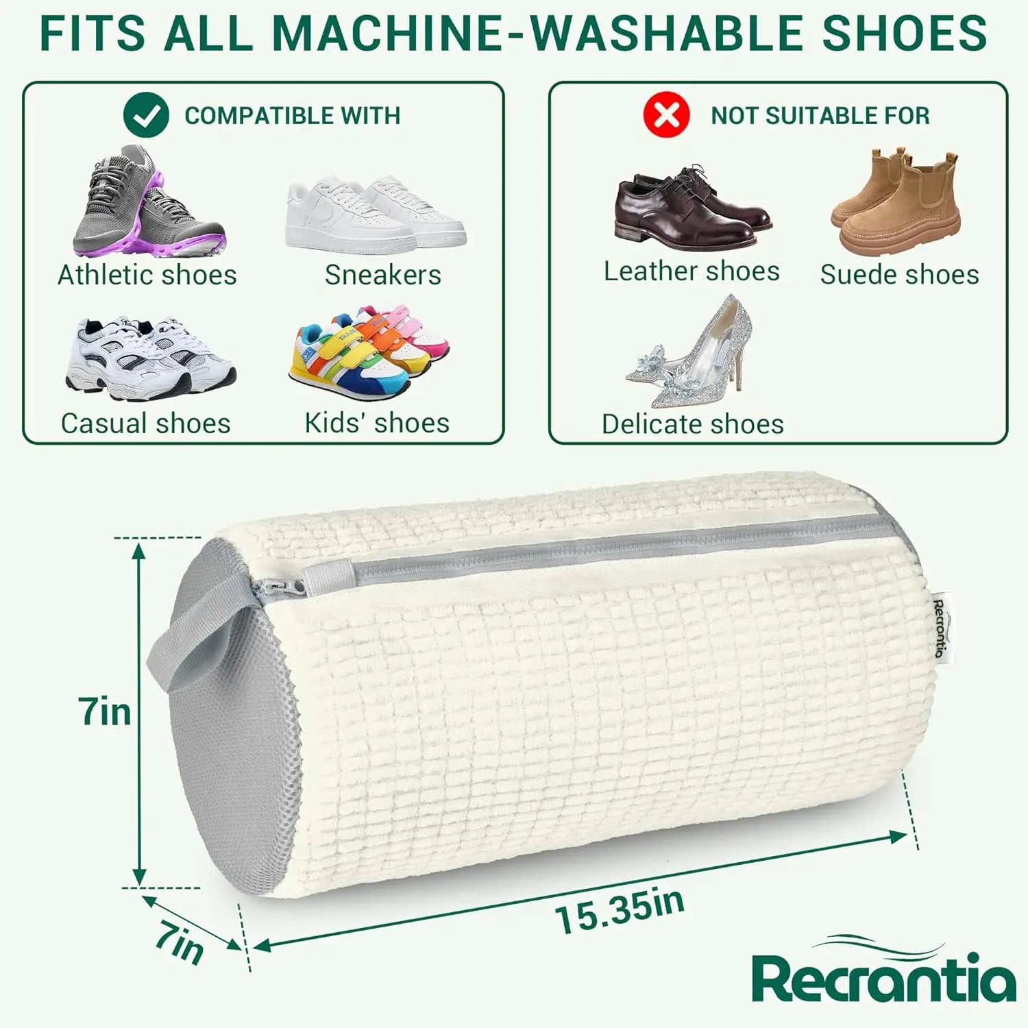 1Pcs Shoe Washing Machine Bag, Sneaker Laundry Bag for Washing Machine Extra Long and Thick Microfibre Fluff Reusable for Washer