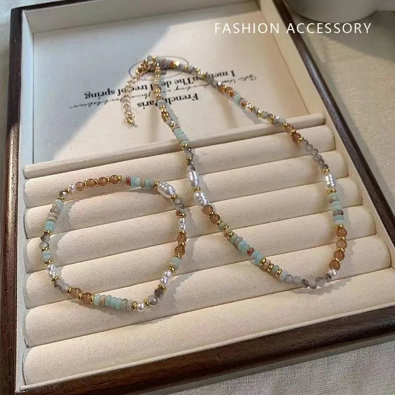 Elegant Handmade Woven Natural Stone Beadeds Chain Pearl Pendant Necklace Luxury Accessories for Women Necks Fashion Jewelry