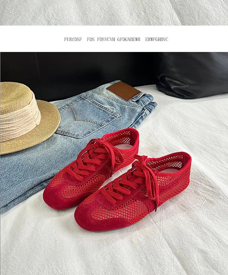 Women Sneakers 2026 Summer German Training Shoes Mesh Breathable Genuine Leather Shoes For Women Sports Casual Tennis Shoes