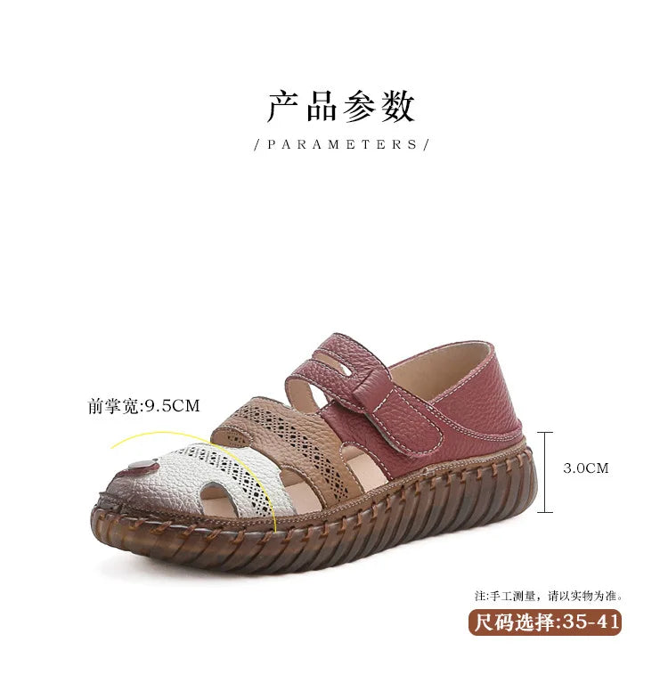Newest gladiator summer sandals women's big size 43 woman real leather sandals ladies patchwork strap Non-slip flats