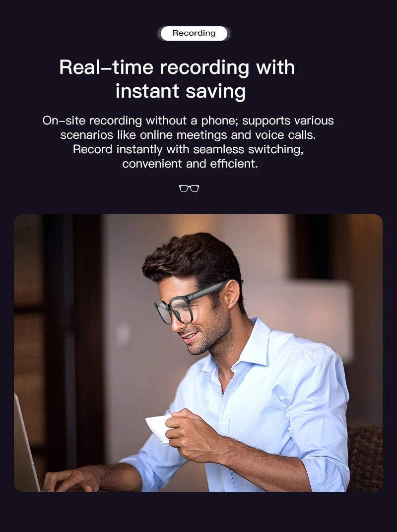 2026New AI Smart Glasses Men Women 800W HD Camera Bluetooth Call 100+Languages Translation Voice Control Music Player Sunglasses